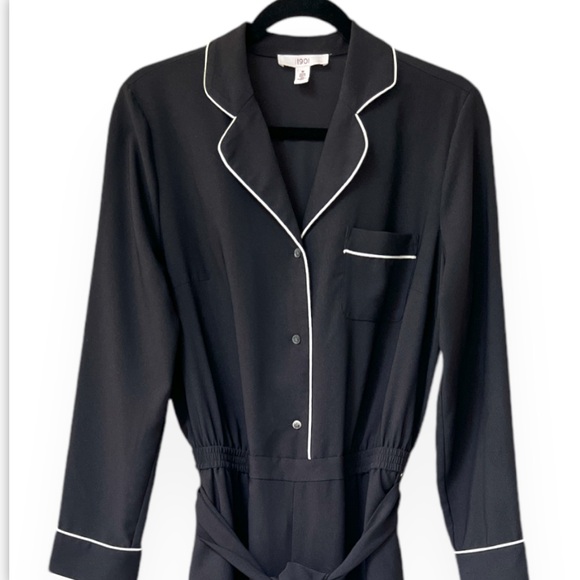 1901 Belted Jumpsuit | Size Medium | Black with White Trim | $35 - Picture 3 of 8